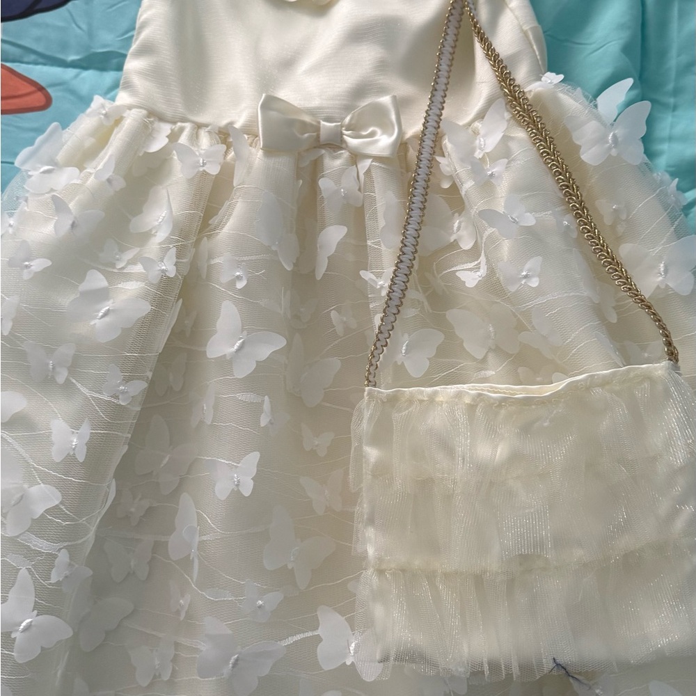 Elegant Cream Butterfly Dress with Matching Bag Girls